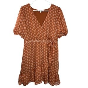 Mimi Chica Terracotta Babydoll Mini‎ Dress Short Sleeve V Neck Ruffle Hem XL